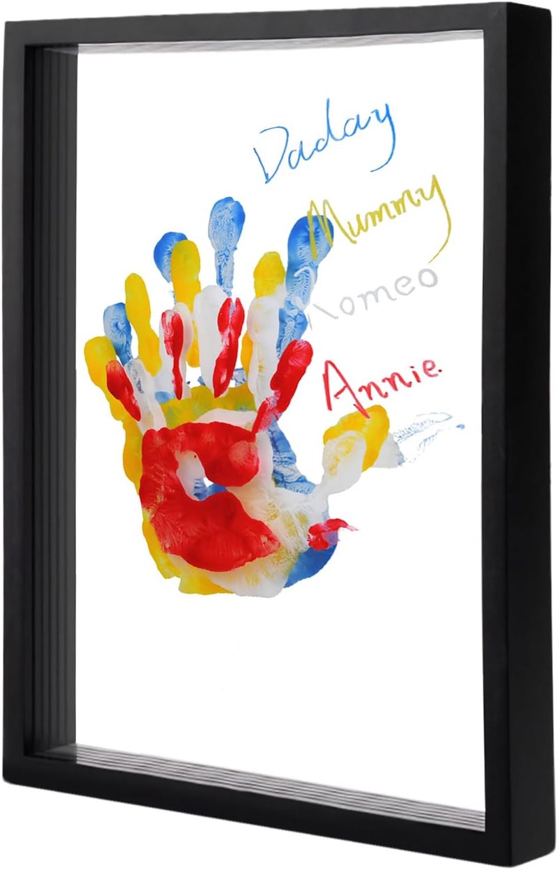 MLDWRONGYAOZ Family Handprint Frame Kit for 4 with 12 Paint Colors&12 Pens,Fun DIY Craft Art Print Handprint Keepsake, Family Gifts for Christmas Mother's Father's Day Birthday Anniversary,Grandparent(Black) - Image 1